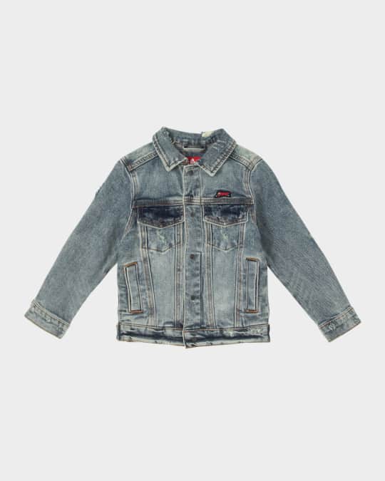 Boy's Jawbreaker Logo Distressed Denim Jacket, Size 2-8