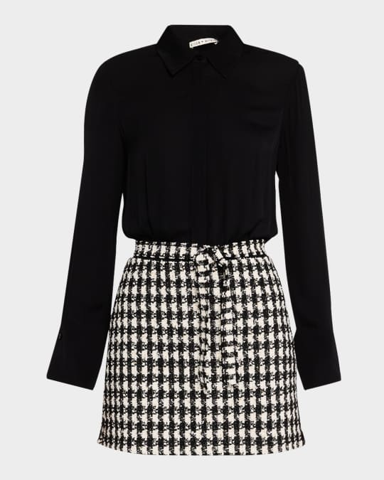 ALICE + OLIVIA Mattie Fitted Mini Shirtdress | Neiman Marcus