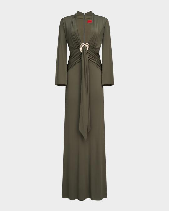 halston jersey dress Ahano Draped Deep V-Neck Gown Halston mya