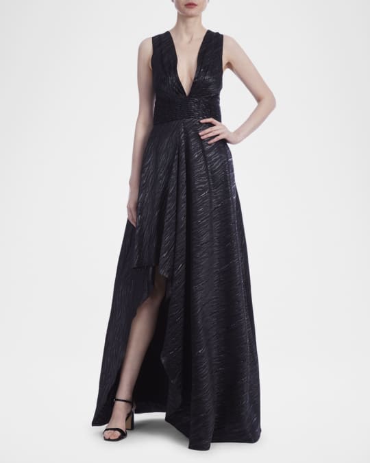 Sleeveless Deep V-Neck Metallic Gown