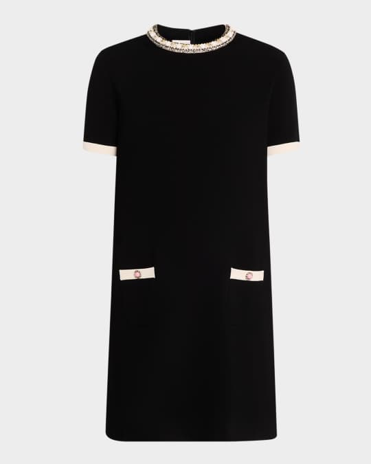Valentino Garavani Embroidered Short-Sleeve Knit Mini Dress | Neiman Marcus