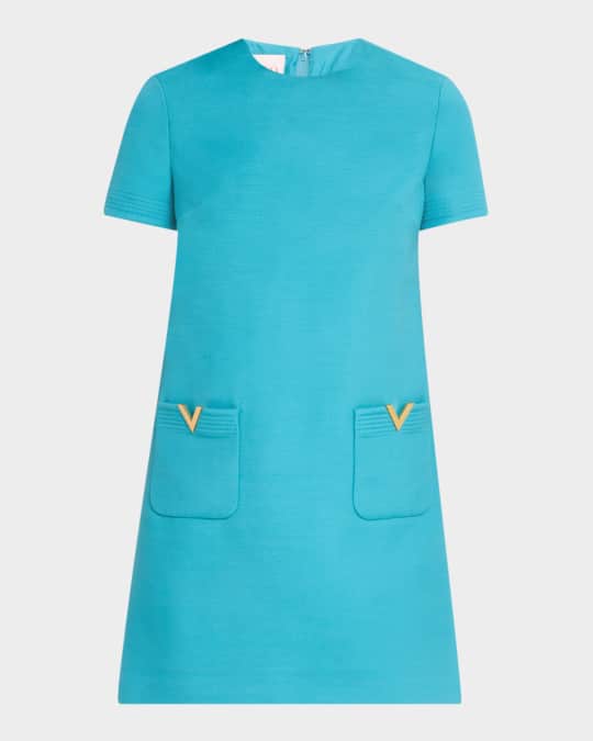 V-Logo Pocket Short-Sleeve Crepe Mini Dress