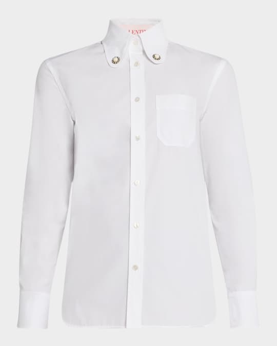 Valentino Garavani Embellished-Collar Cotton Poplin Shirt