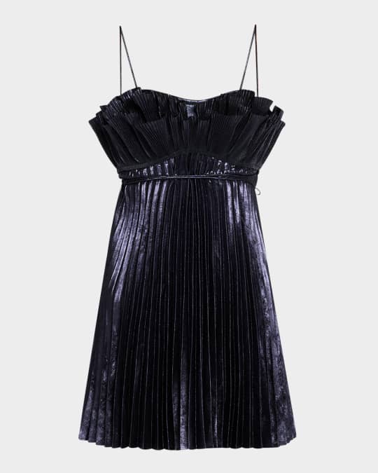 Acler Pithill Pleated Metallic Mini Dress | Neiman Marcus
