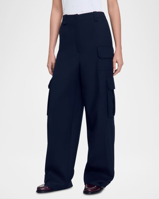 Sandro Paco Wide Leg Wool Cargo Trousers | Neiman Marcus