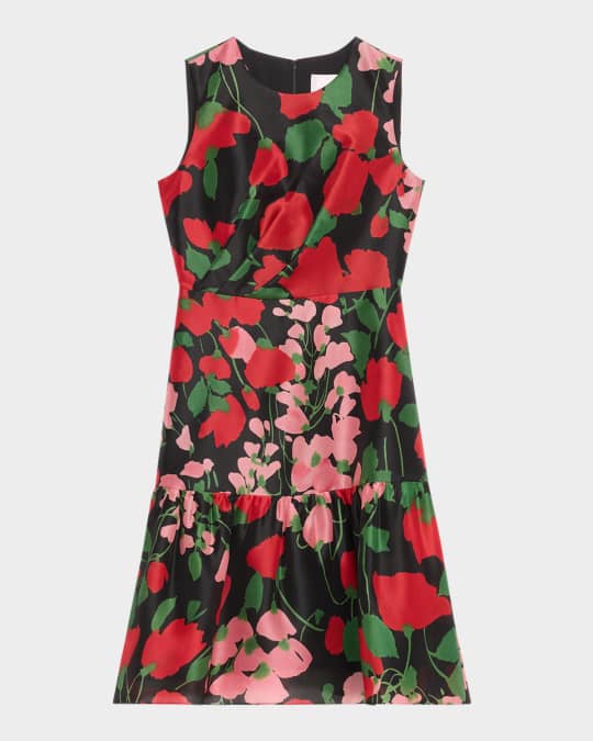 Carolina Herrera Floral Organza Flounce Hem Dress | Neiman Marcus