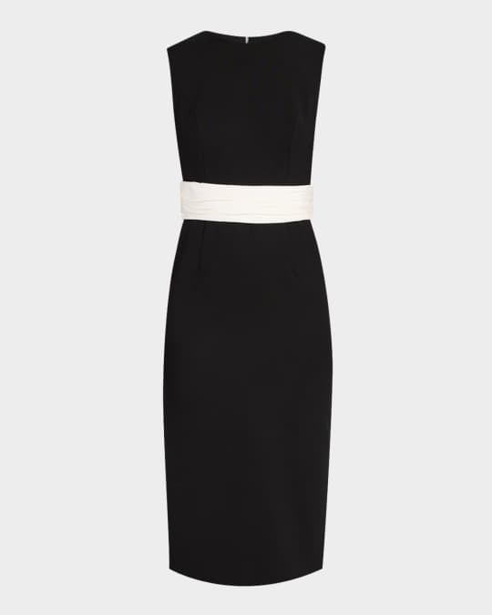 Sleeveless Cummerbund-Waist Midi Dress