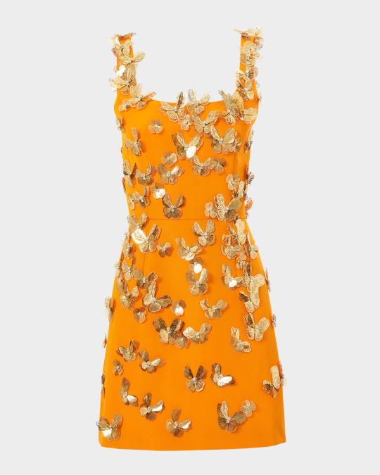 orange dress with gold butterflies Carolina Herrera Crystal Butterfly Scoop-Neck Mini Dress