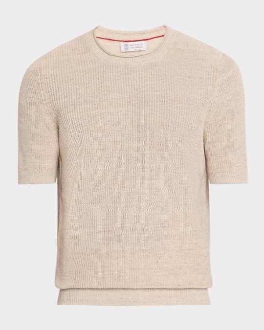 BRUNELLO CUCINELLI コットン セーター Brunello Cucinelli Men's Ribbed Linen and Cotton Short-Sleeve