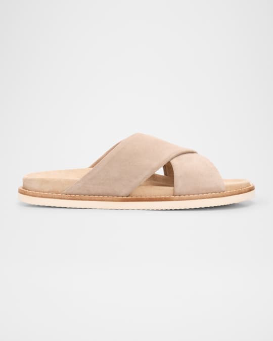 Brunello Cucinelli Men's Criss-Cross Suede Slide Sandals | Neiman