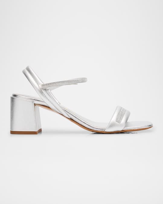 Metallic Crystal Ankle-Strap Block-Heel Sandals