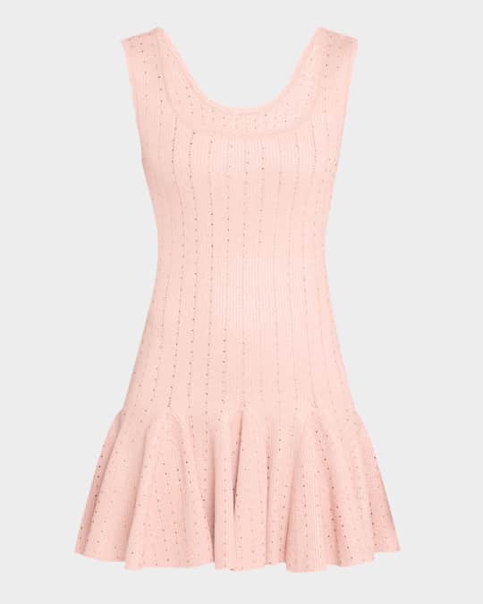 loveshackfancy maryanne knit mini dress LoveShackFancy Maryanne Crystal Knit Mini Dress In PINK CHAMPAGNE Size:US M