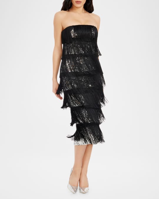 Dress the Population Black Label Viviana Tiered Sequin Fringe