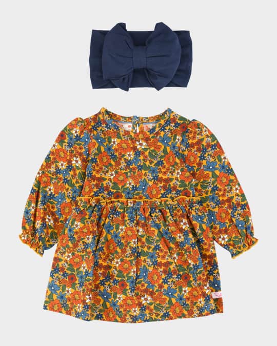 RuffleButts Girl's Golden Harvest Romper & Headband Set, Size Newborn
