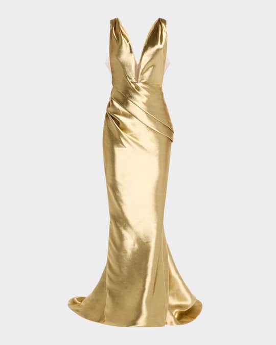marchesa gold dress Mismatched Gold Satin Mermaid Side Slit Long Bridesmaid Dresses , GRB0 –  GordressYou