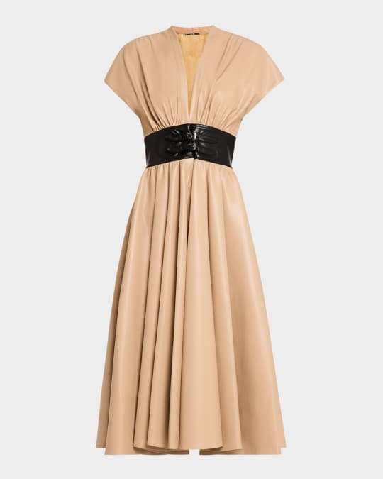satin leather dress Faux Leather Belted Dress Mahogany / M main image 1