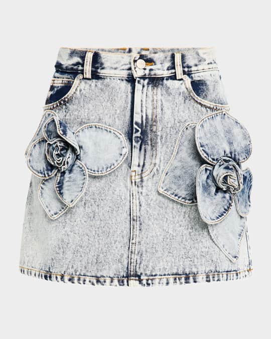 AKNVAS Lucia Floral Denim Mini Skirt | Neiman Marcus