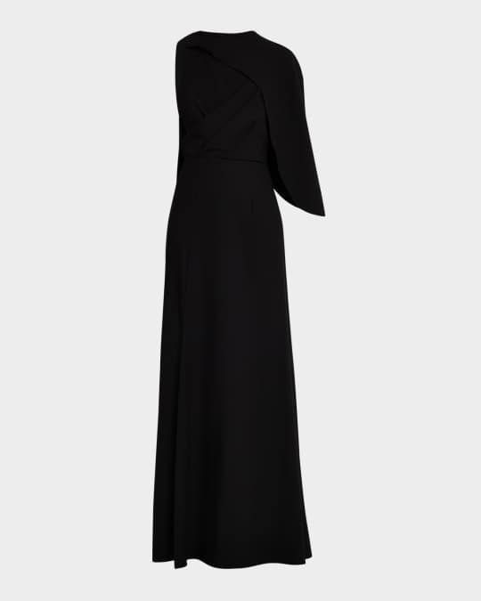 Black Halo Kissam Asymmetric Draped Crepe Gown | Neiman Marcus