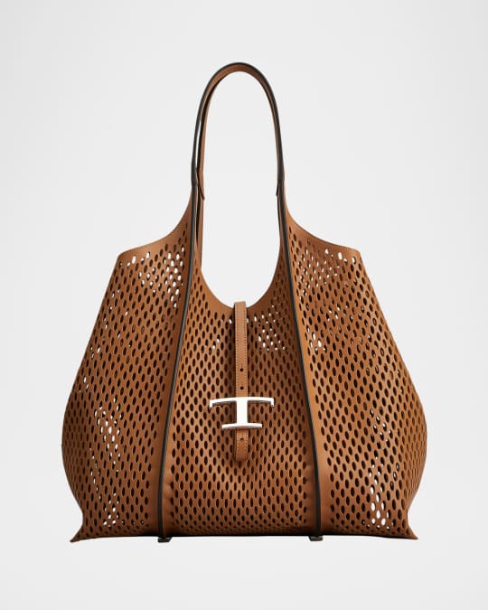 Tod's Medium Laser-Cut Leather T Timeless Shopping Tote Bag | Neiman Marcus