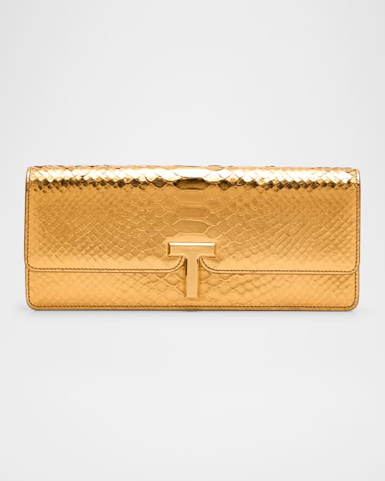 Wallis Metallic Python-Embossed Leather Clutch Bag
