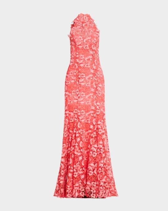 Monique Lhuillier Lace Halter Trumpet Gown | Neiman Marcus