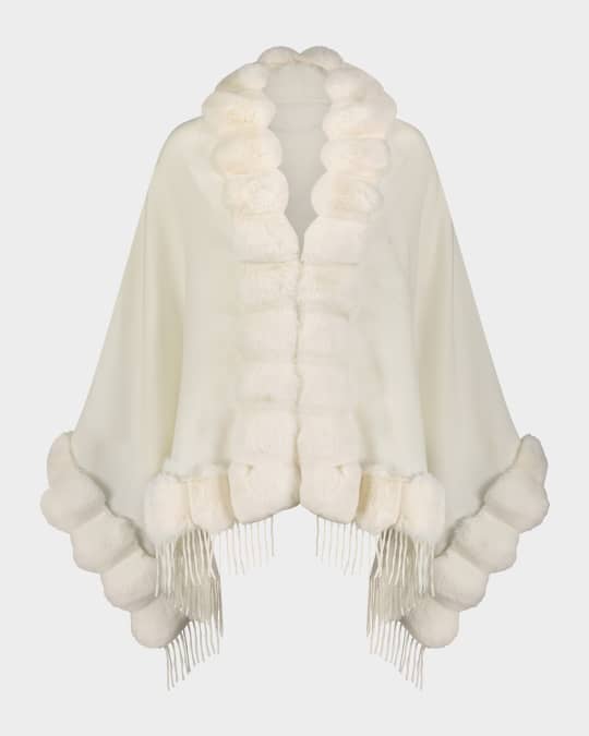 Cashmere Blend Cape W/ Chinchilla-Like Trim