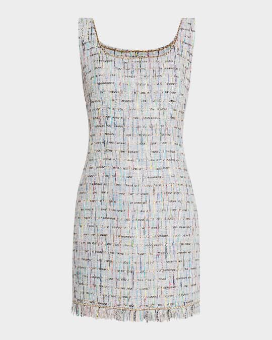 Novi Sleeveless Fringe-Trim Tweed Mini Dress