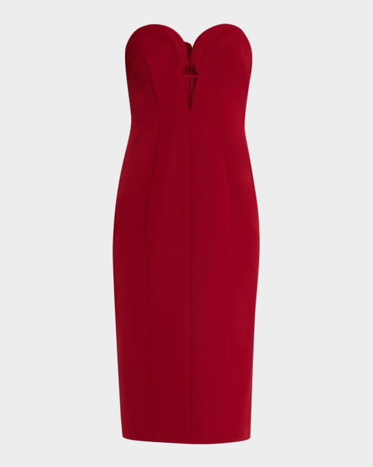 Liv Foster Strapless Plunging Stretch Crepe Midi Dress | Neiman Marcus