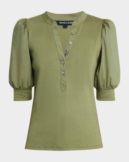 Coralee Puff Sleeve Button-Front Top