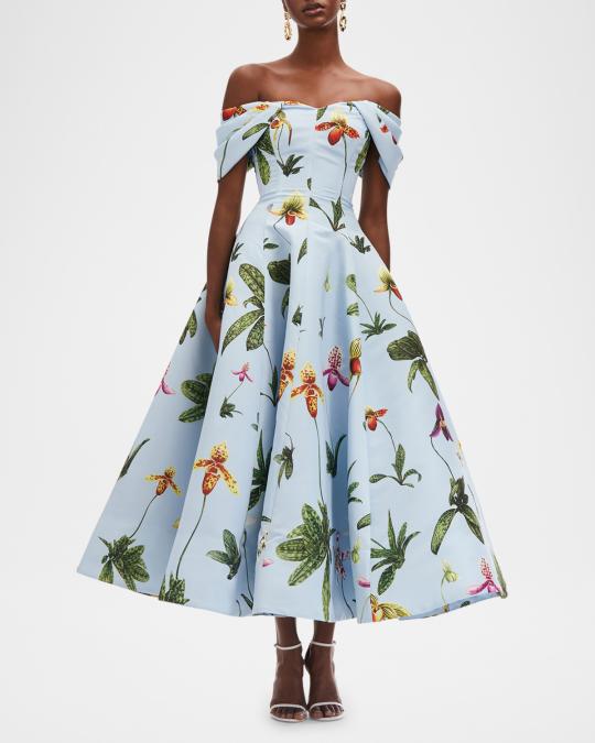 oscar de la renta watercolor orchid cocktail dress Oscar De La Renta Strapless Orchid Mosaic Embroidered Cocktail Dress -  Multi