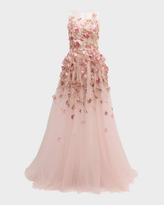 Sleeveless Organza Orchid Embroidered Illusion Gown