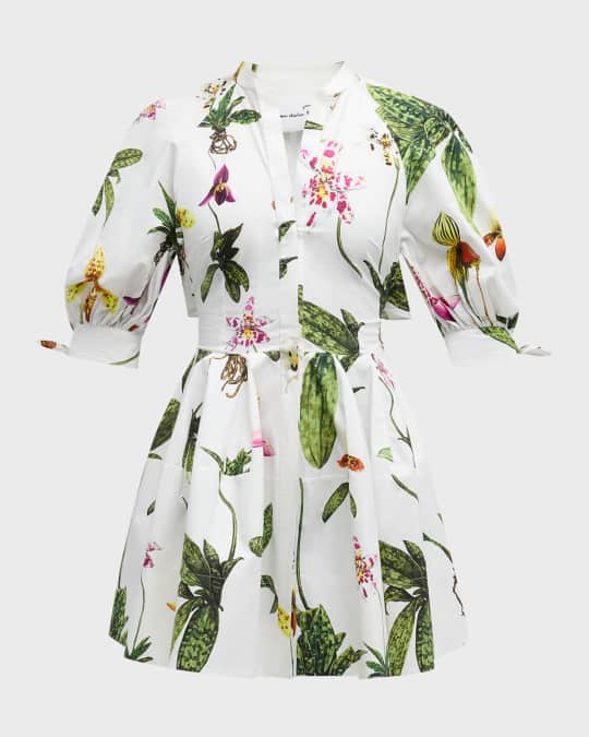 Oscar de la Renta Orchid Poplin Puff-Sleeve Open-Back Mini Dress | Neiman  Marcus