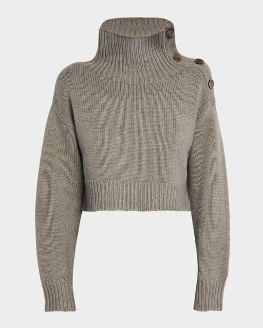 Buttoned Wool-Cashmere Turtleneck Sweater