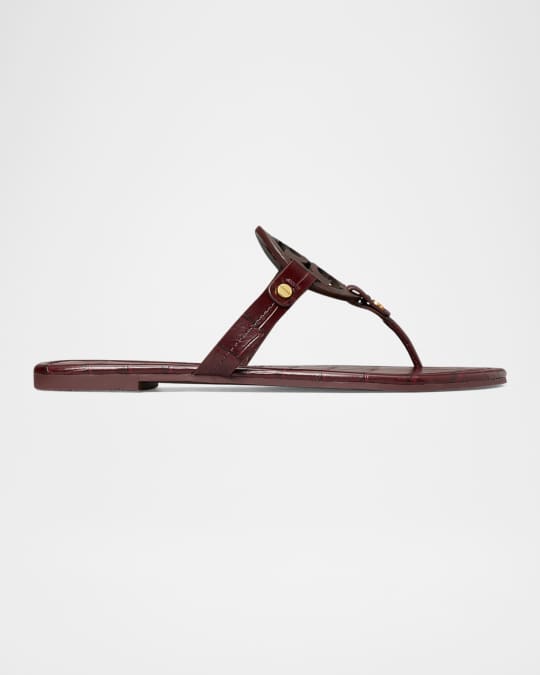 Tory Burch Miller Logo Croc-Embossed Thong Sandals Neiman Marcus
