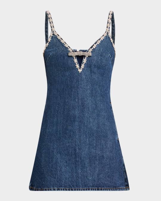 Embellished Denim Strappy Mini Dress
