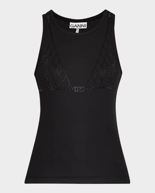 Ganni Soft Rib Rhinestone Tank Top | Neiman Marcus