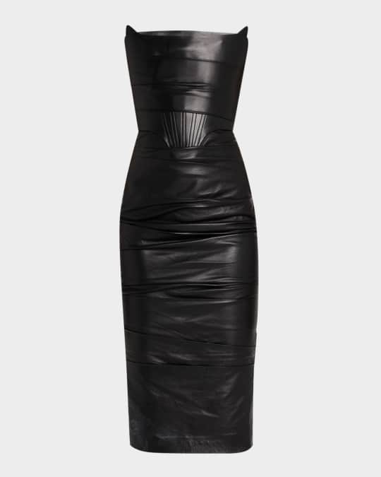 Alex Perry Strapless Leather Longline Corset Midi Dress | Neiman Marcus