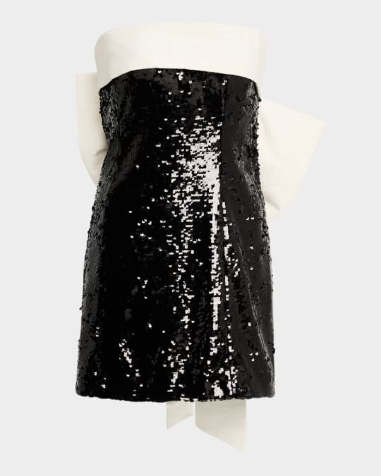 Sibella Sequined Strapless Draped Bow Back Mini Dress
