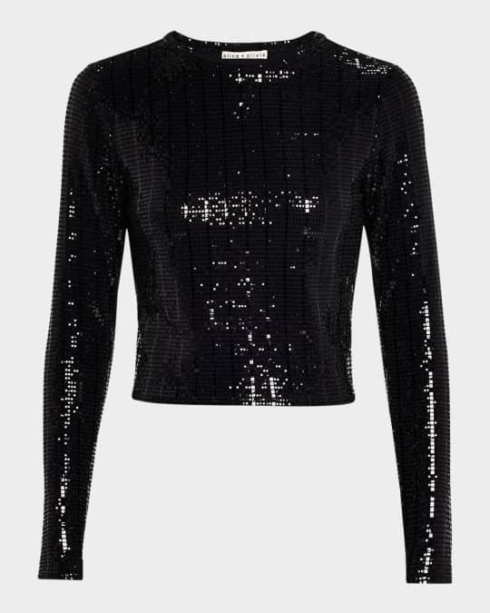 Delaina Sequined Long-Sleeve Crop Top