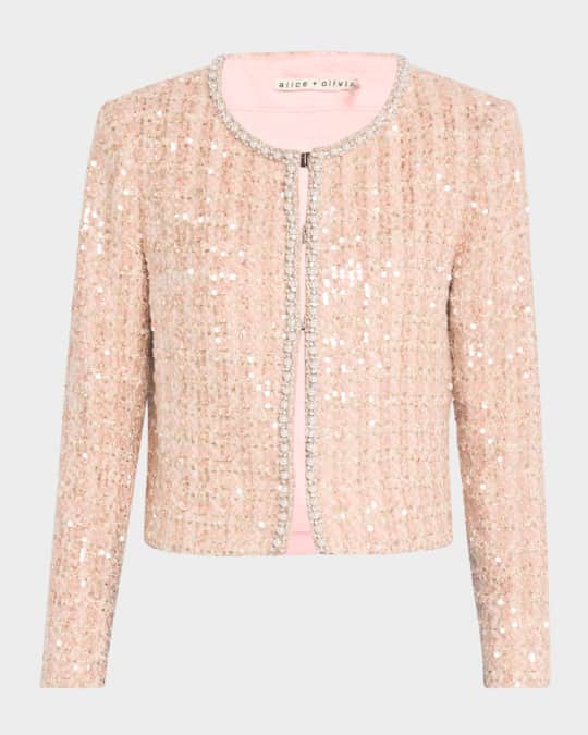 【Alice+Olivia】アリスアンドオリビア ボクシージャケット Alice + Olivia Kidman Embellished Plaid Tweed Boxy Jacket