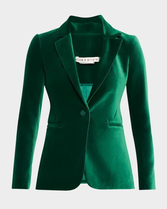 Alice Olivia Macey Notch-Collar Fitted Velvet Blazer Neiman Marcus