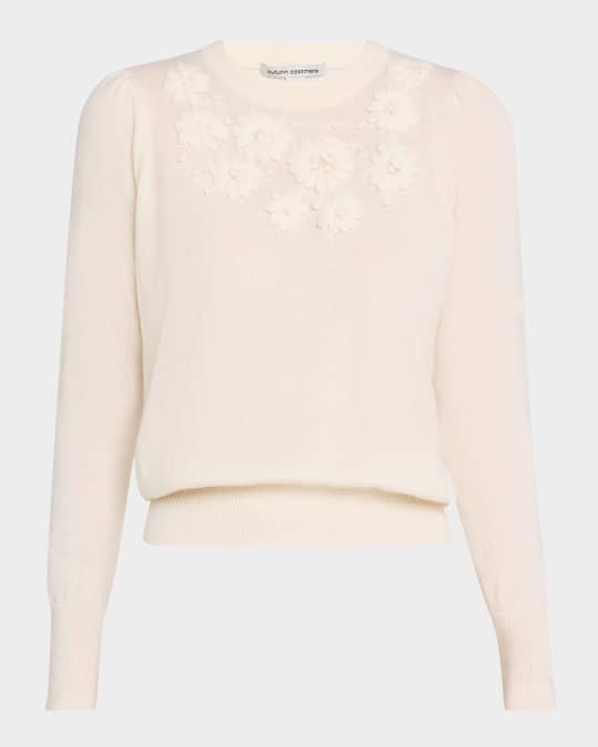 Floral-Embroidered Cashmere Crewneck Sweater