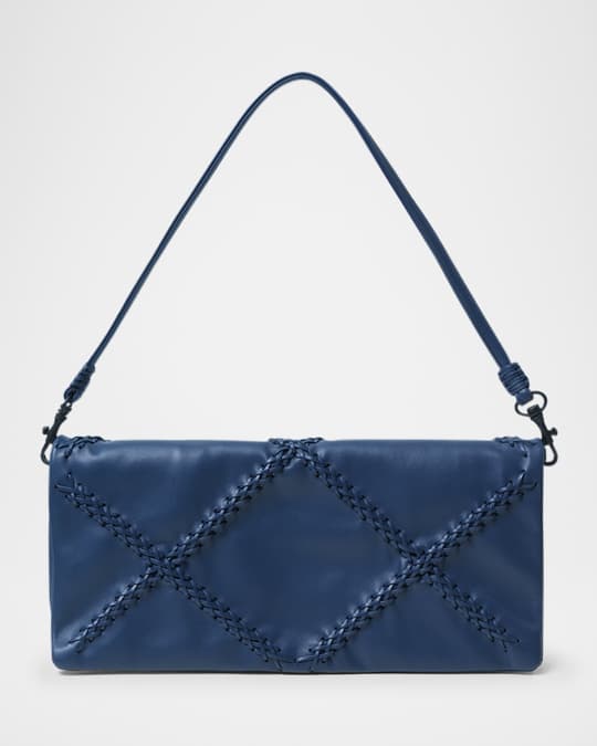 Fold-Over Flap Leather Shoulder Bag
