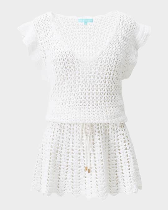 knee length dresses for ladies Vintage Euro Pink Crochet Knit Mini Dress (One Size) main image 0
