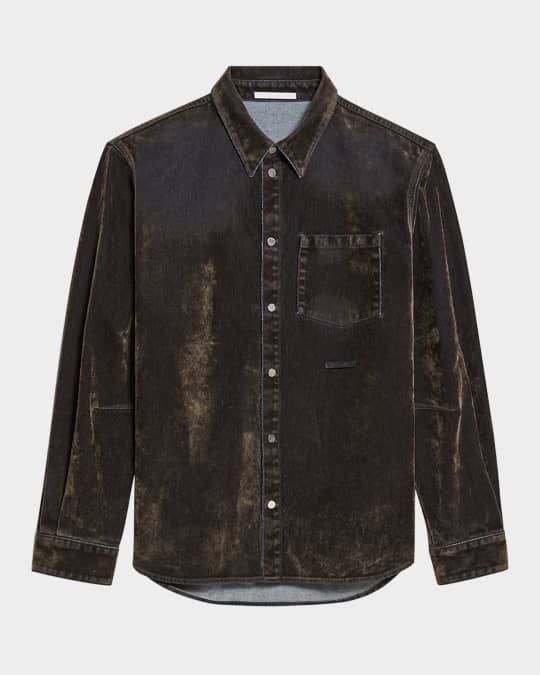 Men's Flocked Denim Curved Shirt
