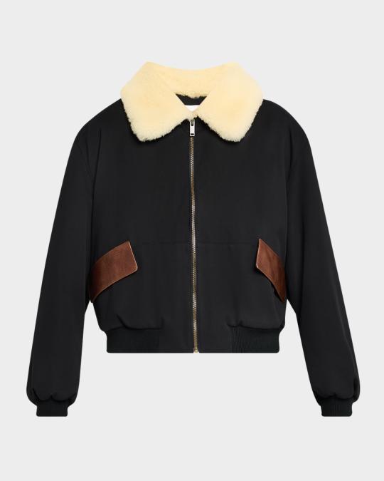 FRAME Mixed Leather Bomber Jacket | Neiman Marcus