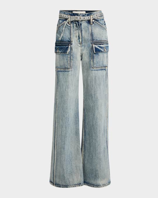 Belted Wide-Leg Cargo Jeans 