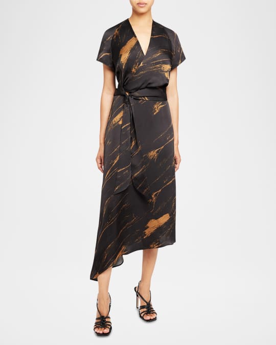 Haley Abstract-Print Asymmetric Midi Dress