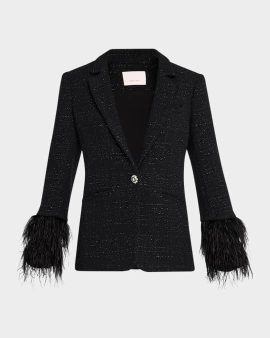 Karlie Feather-Trim Shimmer Boucle Blazer