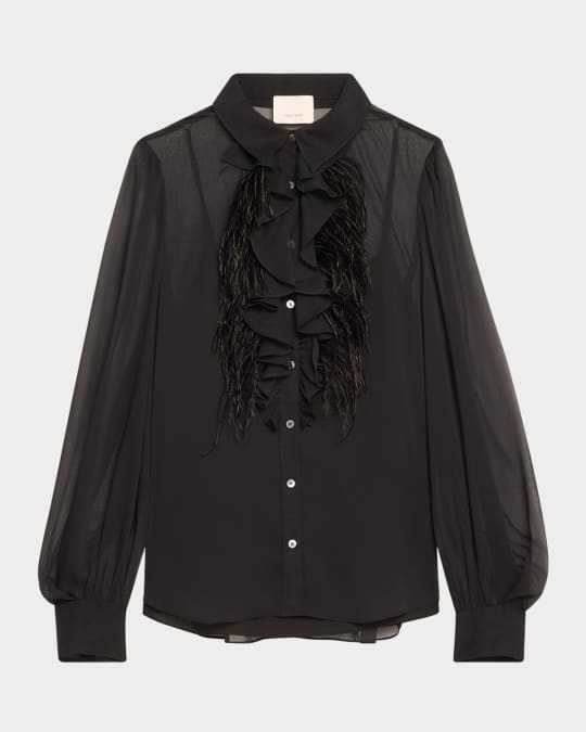 Rhonda Feather-Trim Ruffle Top